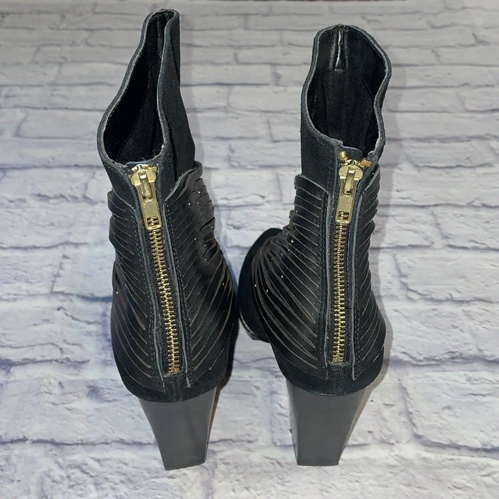 Kelsi Dagger Suede Black Back Zip Block Heel Studded Straps Pointed Toe Size 10M